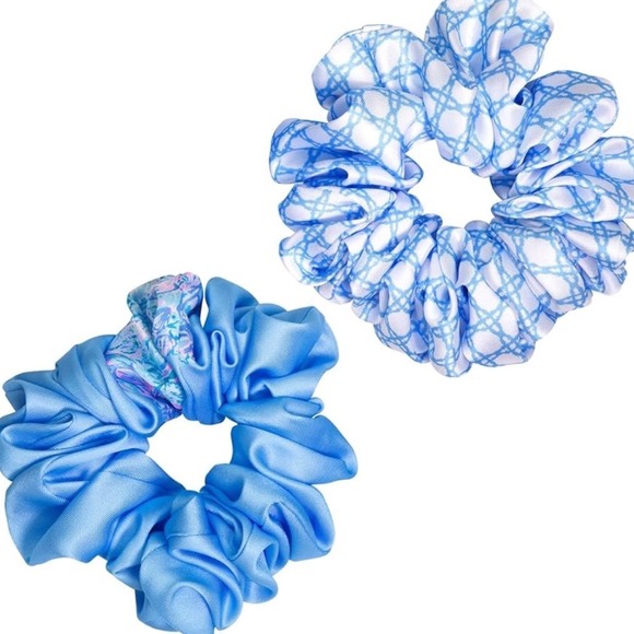 Lilly Pulitzer Accessories - Lilly Pulitzer Large Scrunchie Set Soleil It On Me Frenchie Blue 2 Pack NWT